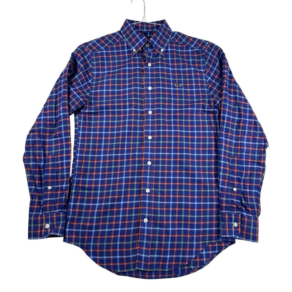 Vineyard Vines Mens XS Slim Fit Whale Shirt Blue Red Green Plaid Cotton Flannel